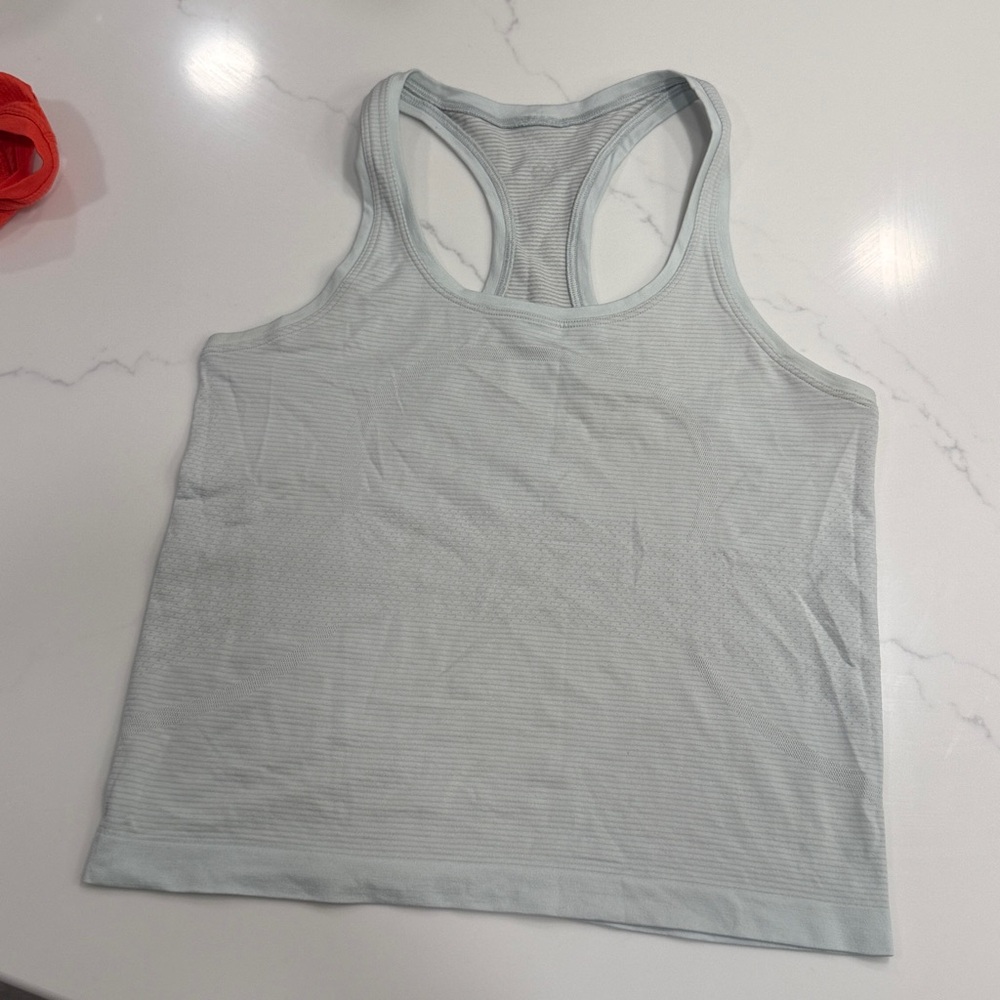 lululemon athletica Light Blue / Green Swiftly Tank Top waist length